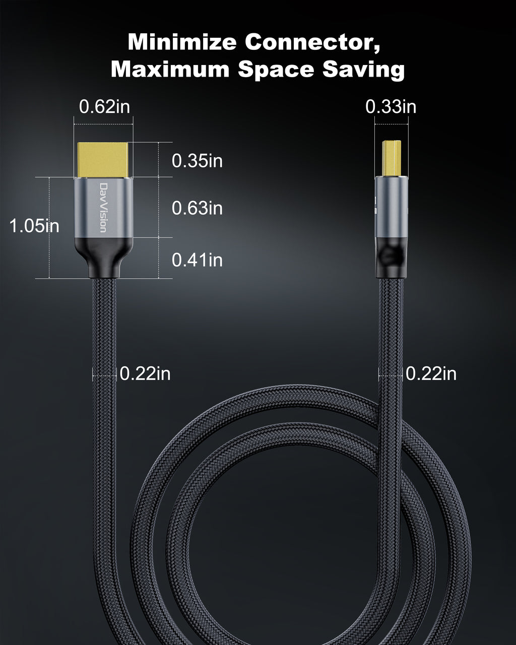 DavVision 16K HDMI 2.2 Cable 96Gbps 3.3FT, Ultra High Speed 16K@60Hz 8K@120Hz 4K@480Hz HDMI Cable, HDCP 2.3,HDR10,eARC,LIP, VRR HDMI Cords Compact & Soft for RTX 5090/Gaming PC/PS5/HDTV/Monitor