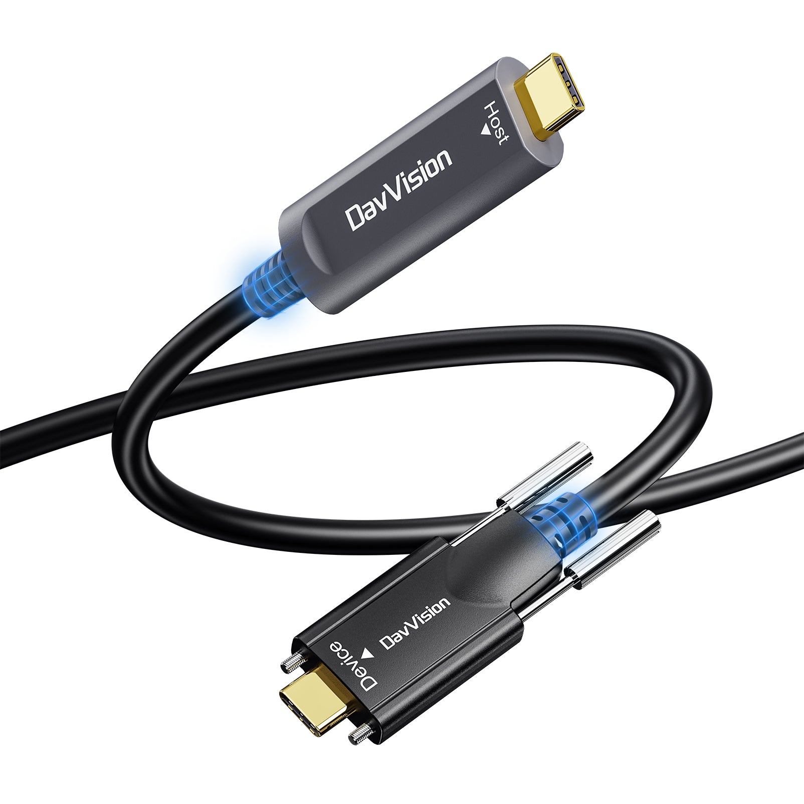 USB C Fiber Optic Cable with Side Screw Lock 33 FT-50FT, 10Gbps USB 3.2 Gen2 Active USB C Cable