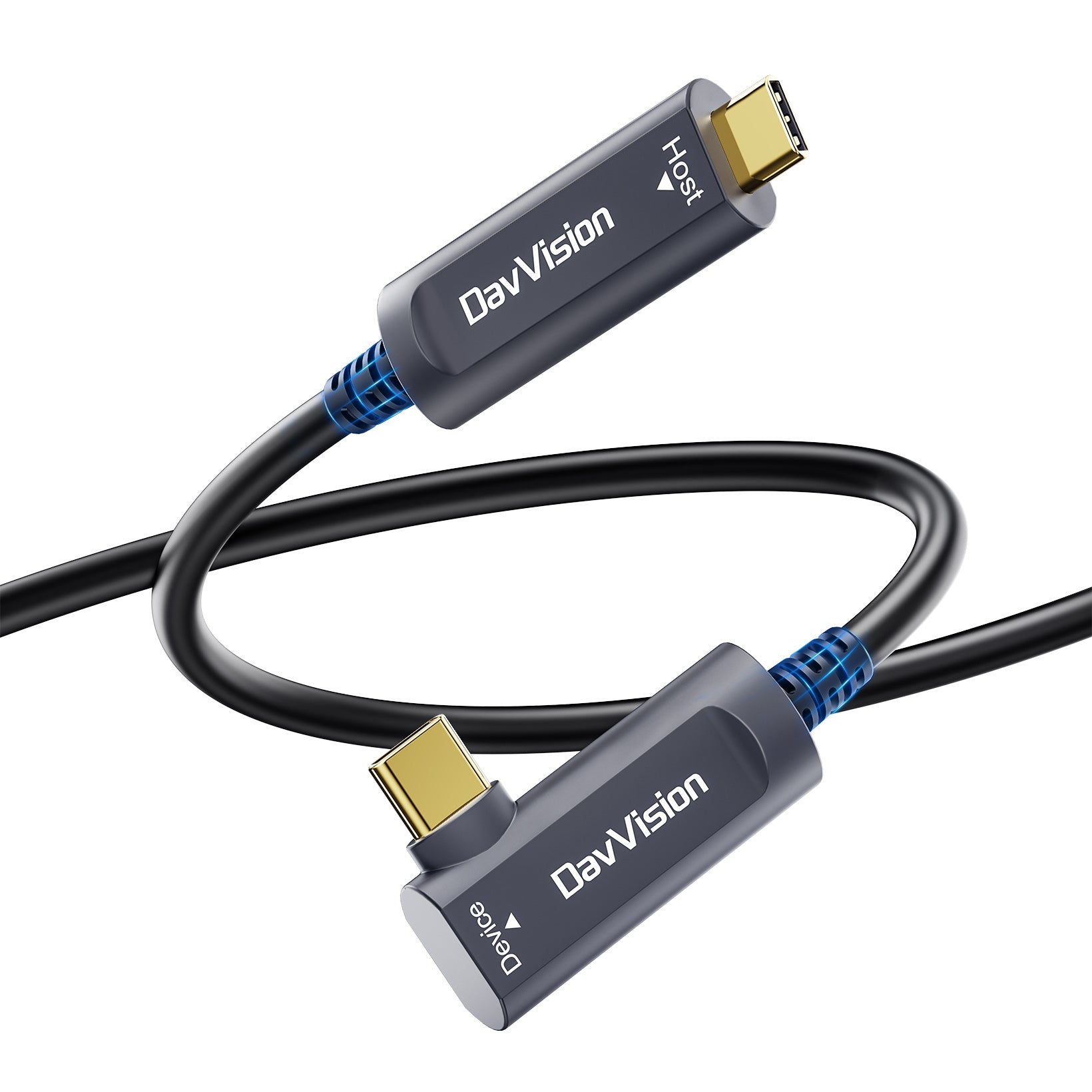 USB C Fiber Optic Cable Right Angle 33 FT-50FT, 10Gbps USB 3.2 Gen2 Active USB C Cable