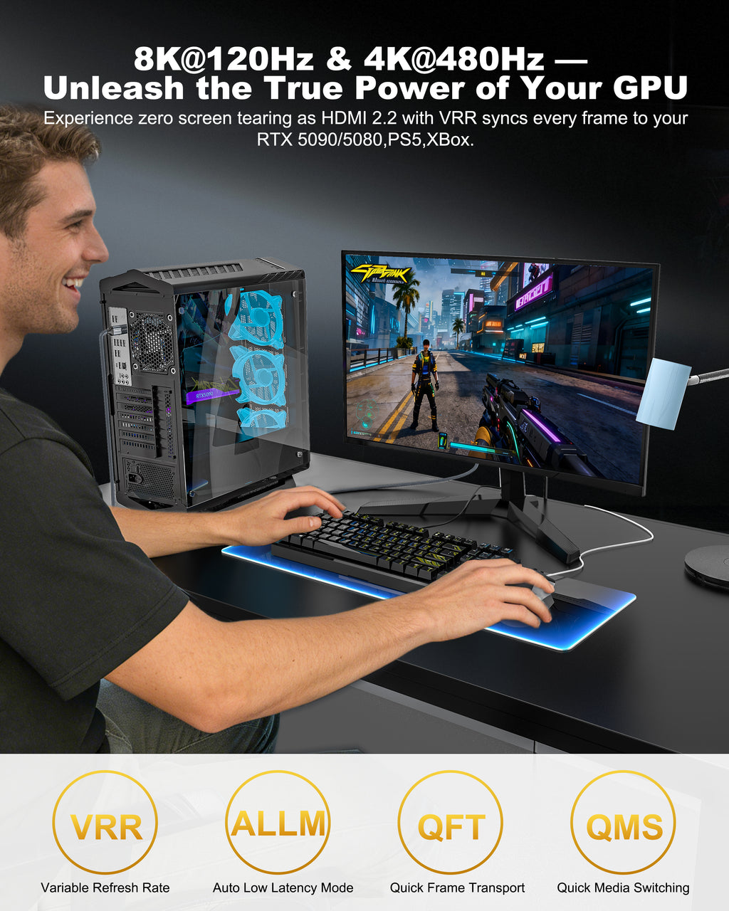 DavVision 16K HDMI 2.2 Cable 96Gbps 3.3FT, Ultra High Speed 16K@60Hz 8K@120Hz 4K@480Hz HDMI Cable, HDCP 2.3,HDR10,eARC,LIP, VRR HDMI Cords Compact & Soft for RTX 5090/Gaming PC/PS5/HDTV/Monitor