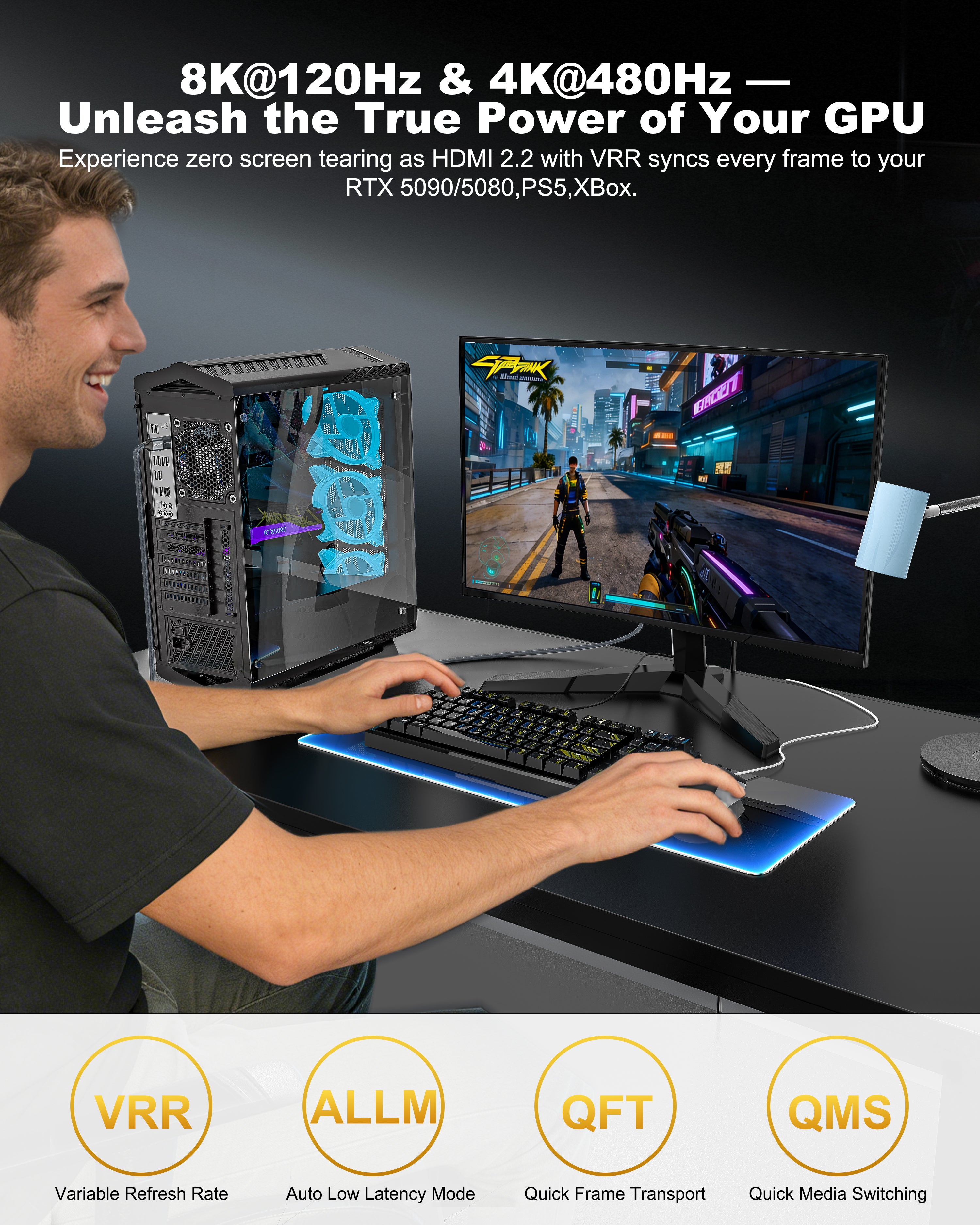 DavVision 16K HDMI 2.2 Cable 96Gbps 3.3FT, Ultra High Speed 16K@60Hz 8K@120Hz 4K@480Hz HDMI Cable, HDCP 2.3,HDR10,eARC,LIP, VRR HDMI Cords Compact & Soft for RTX 5090/Gaming PC/PS5/HDTV/Monitor