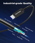 USB A to USB C Fiber Optic Cable 33FT-100FT,10Gbps USB 3.2 Gen2 Extension Cable