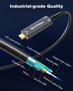 USB C Fiber Optic Cable with Side Screw Lock 33 FT-50FT, 10Gbps USB 3.2 Gen2 Active USB C Cable