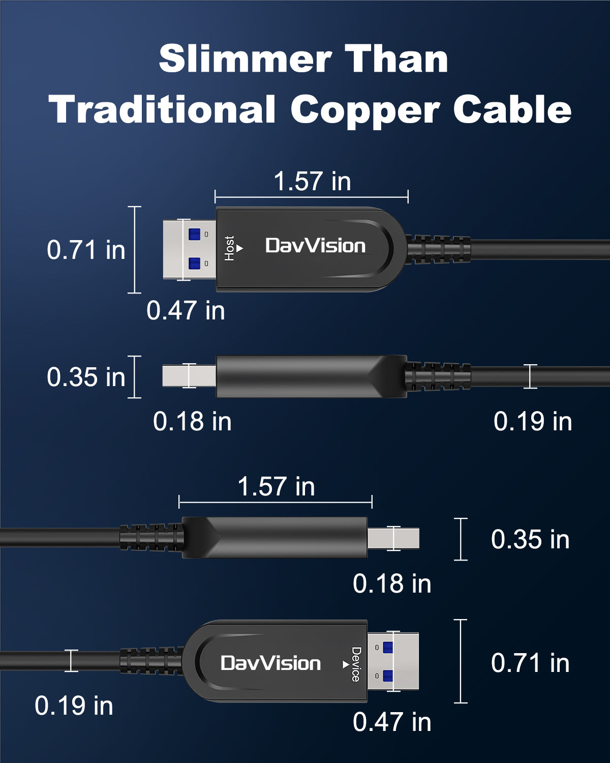 USB A to USB A Cable 33 FT-50FT, Fiber Optic USB Cable Male to Male