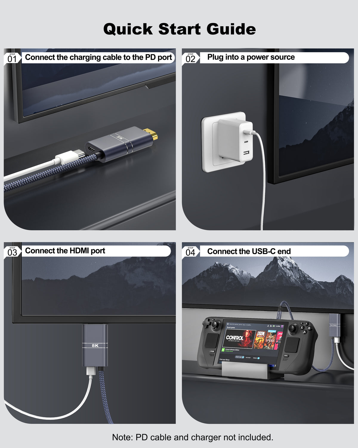 USB C to HDMI Cable with 240W PD Fast Charging 3.3-10FT