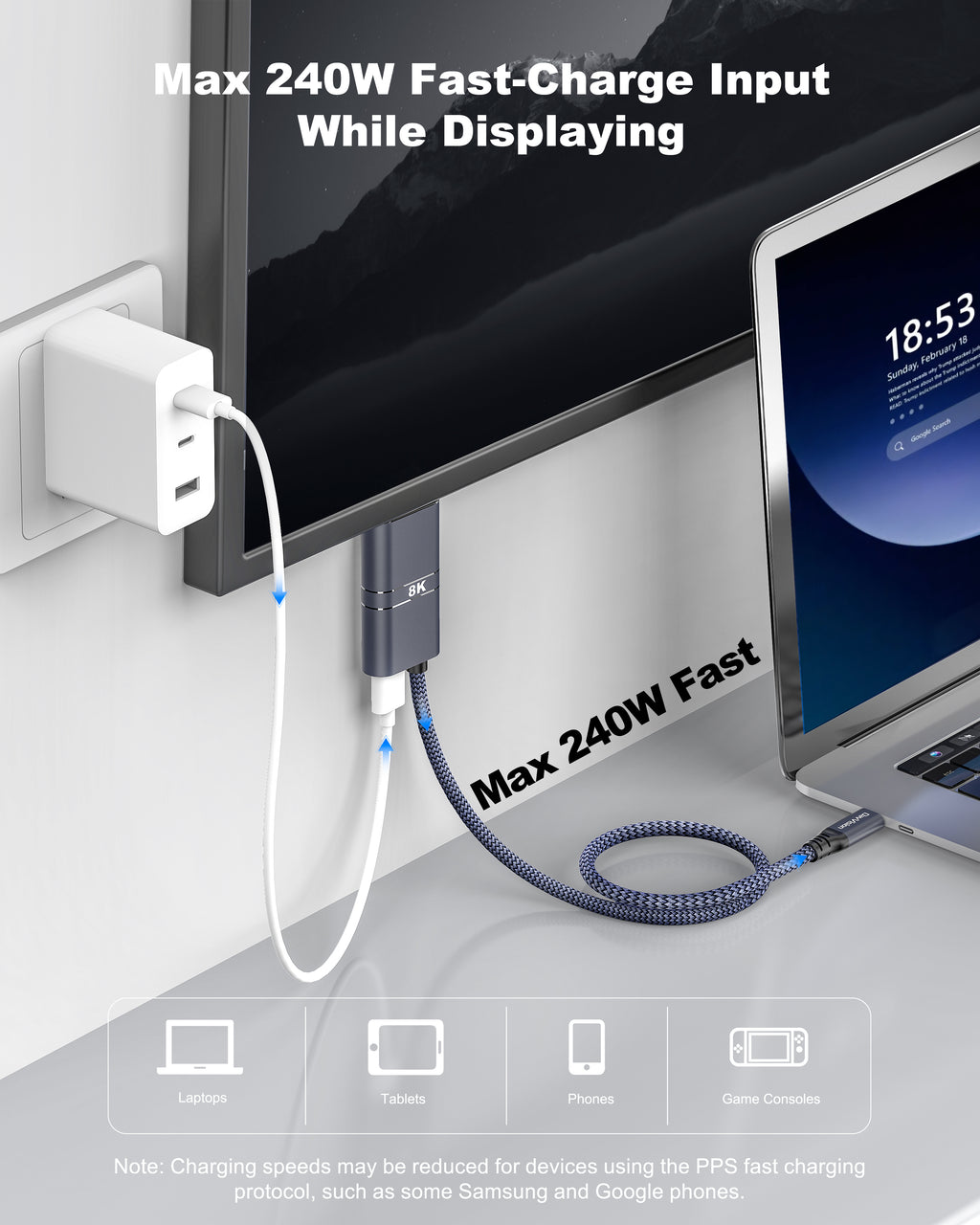 USB C to HDMI Cable with 240W PD Fast Charging 3.3-10FT